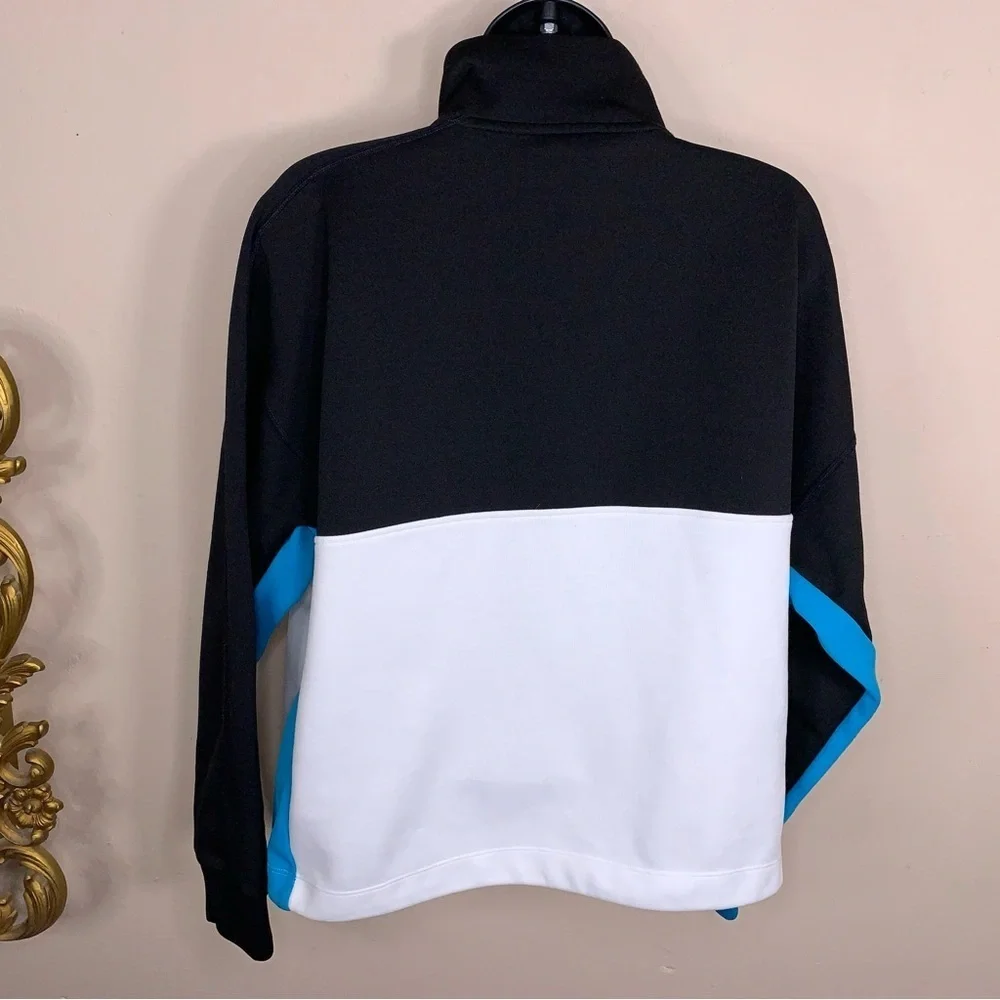 Large DKNY Sport Colorblock Athletic Jacket Golf Black White Blue Zip Collar